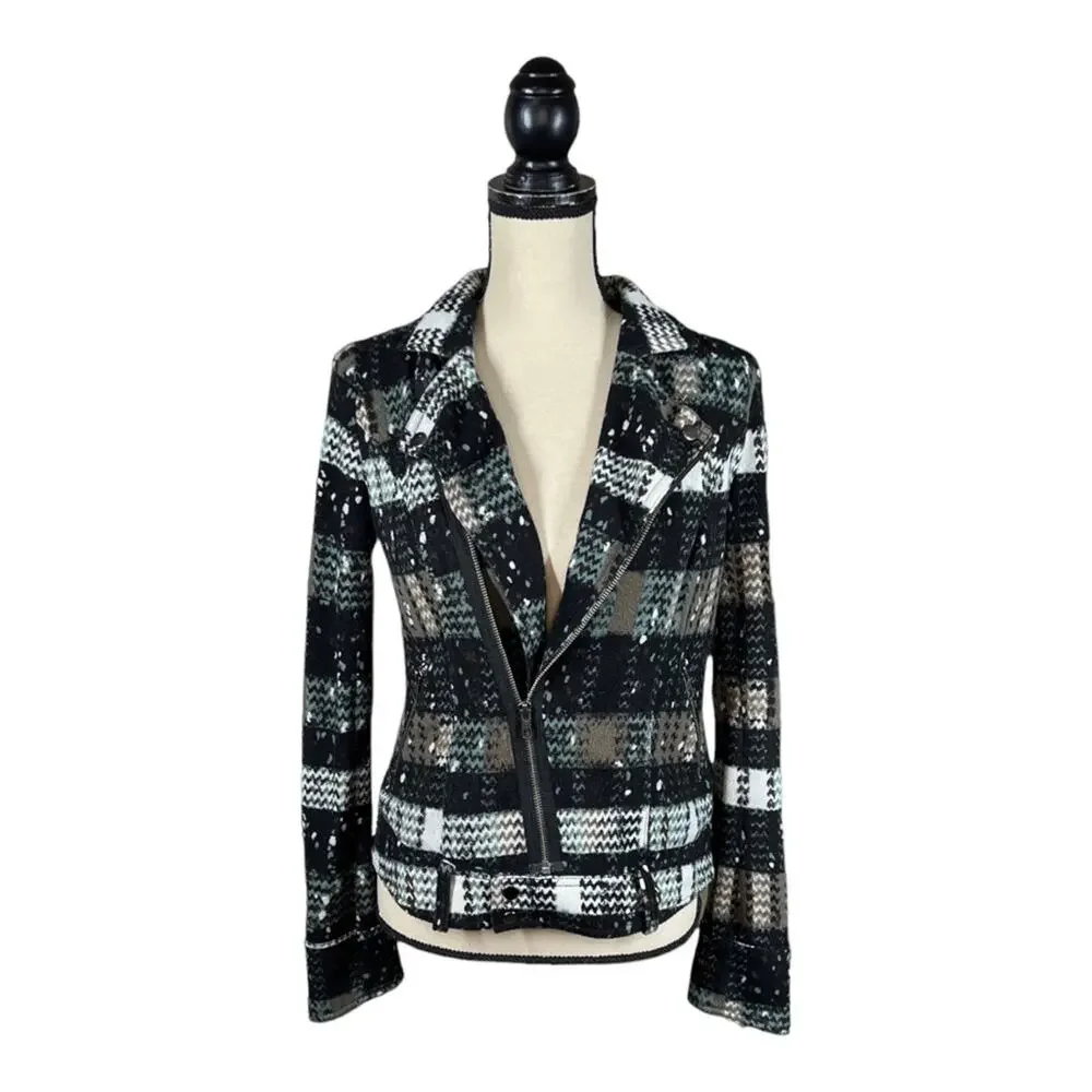 Free People Vintage Printed Moto Zip Jacket